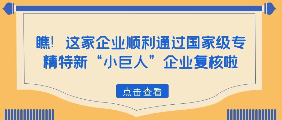 瞧！這家企業(yè)順利通過國家級專精特新“小巨人”企業(yè)復(fù)核啦